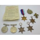 Six WWII medals and two badges