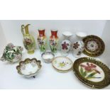 A box of Victorian and later china and two pairs of glass vases, some a/f