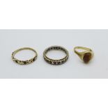 Two 9ct gold rings and a 9ct gold and silver ring, a/f, total weight 5.2g