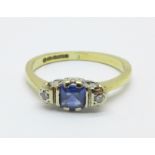 An 18ct gold, sapphire and diamond ring, 2.8g, M