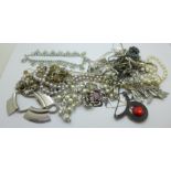 A diamante necklace and other costume jewellery