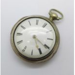 A silver pair cased pocket watch, William Strong, Dublin both cases marked London 1793