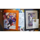 A collection of football memorabilia, a large quantity of signed cards, posters, clippings, etc.