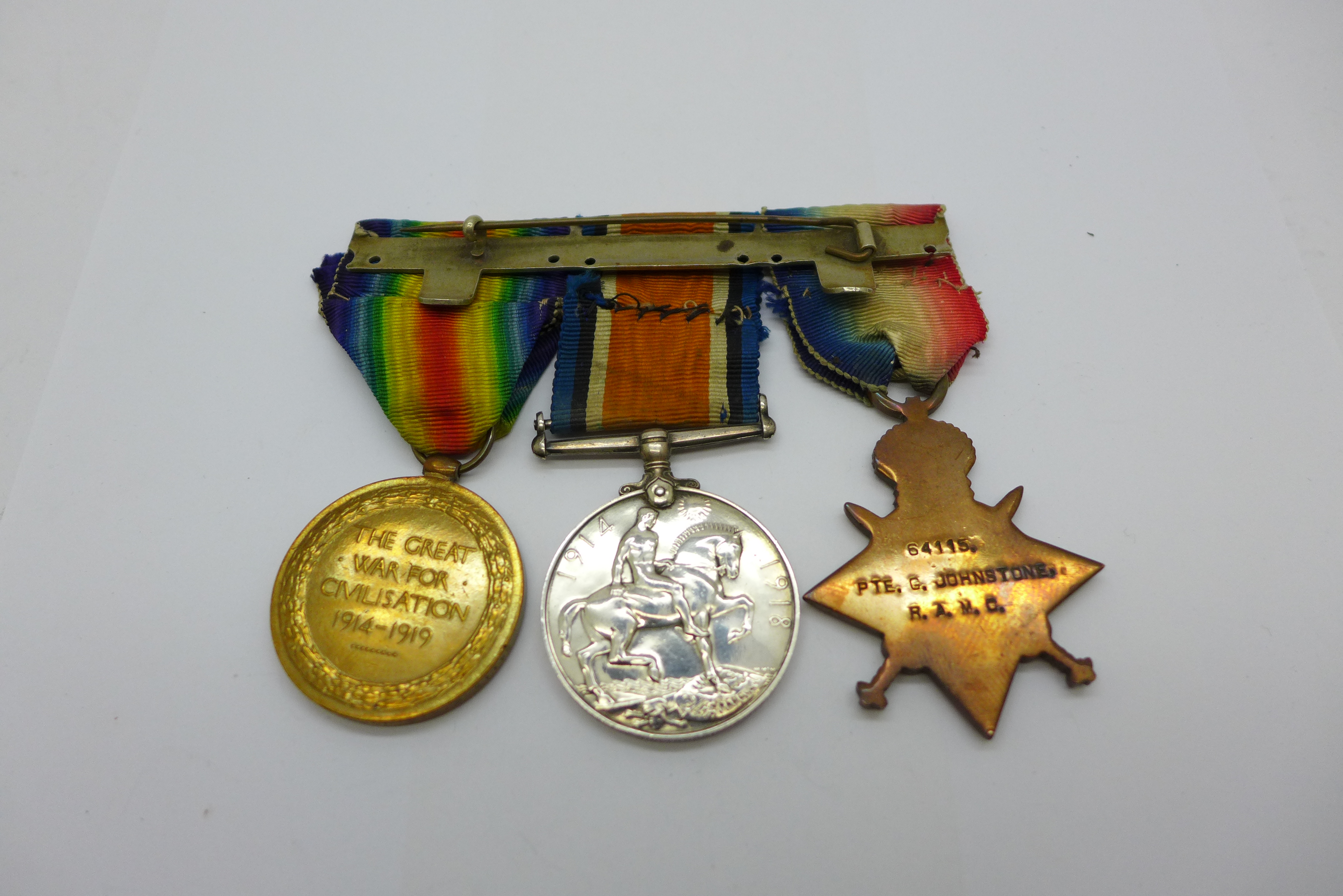 A trio of WWI medals, 64115 Pte. G. Johnstone R.A.M.C. - Bild 3 aus 3