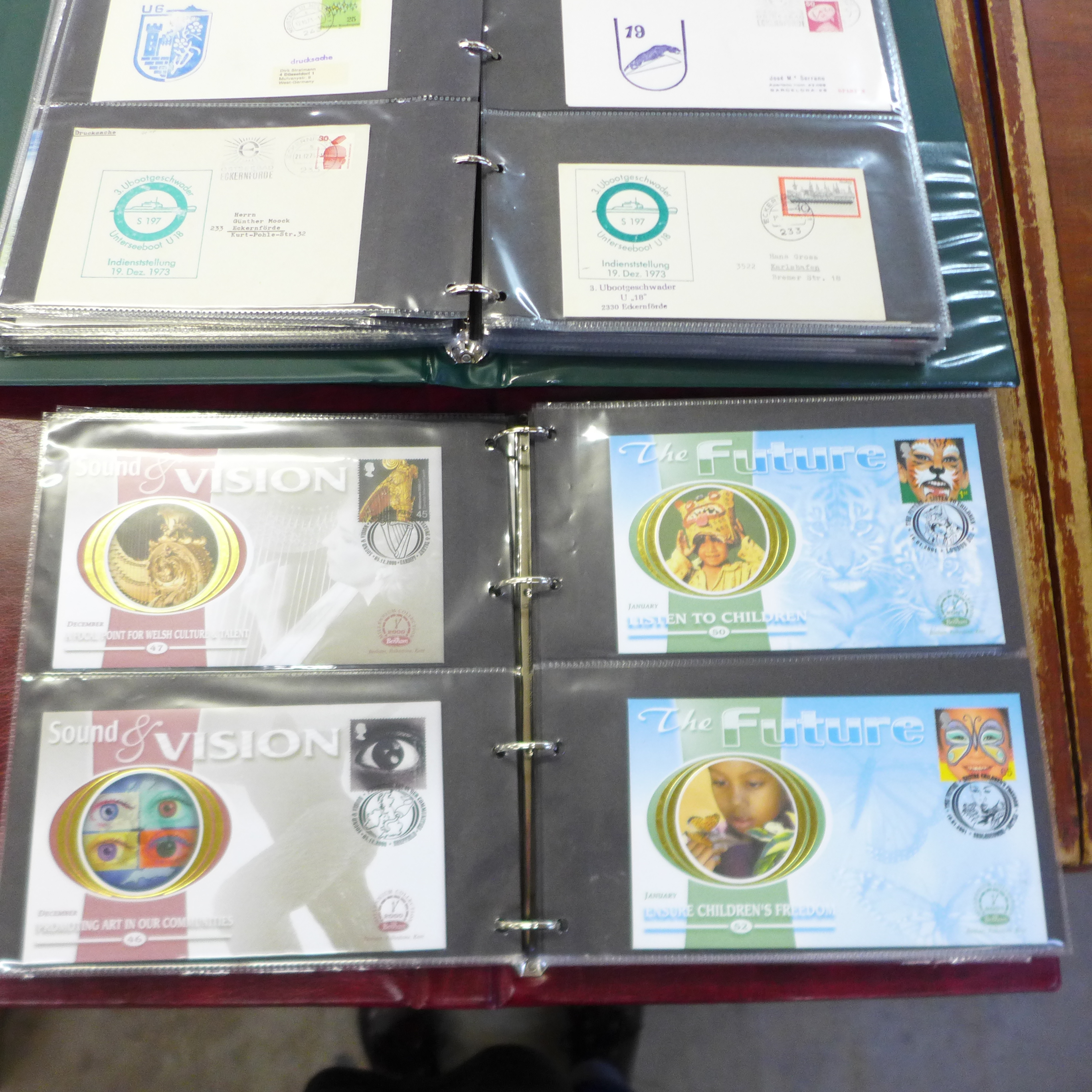 Four albums of First Day Covers including military and Benhams