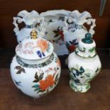 A pair of James Kent Old Foley vases, lidded jar and bowl and a Mason's lidded jar