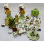 Two Beswick pig bandsman figures, two frog figures, a Neapolitan dog figure, a collection of ceramic