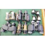 A collection of binoculars including Pathescope 20 x 50, boxed