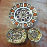 A Royal Crown Derby Imari plate, pin dish and one other dish (3)