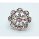 A silver gilt pink sapphire cluster ring, with certificate, L