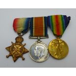 A trio of WWI medals, 64115 Pte. G. Johnstone R.A.M.C.