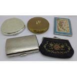 Three compacts, purse and a cigarette box