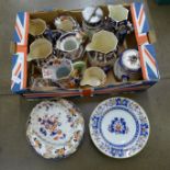 A box of Ironstone jugs, teapot, etc.