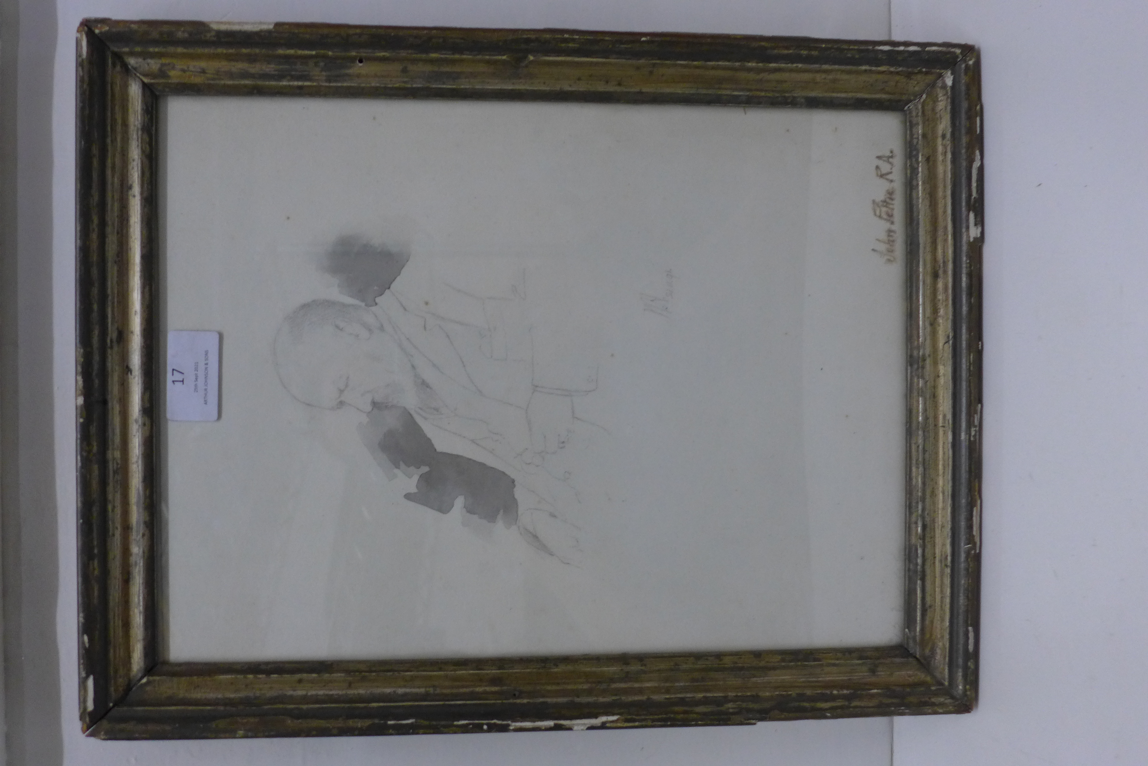 Attributed to John Pettie, R.A., pencil sketch of a gentleman, 33 x 24cms, framed