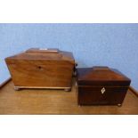 Two George III mahogany sarcophagus shaped tea caddies