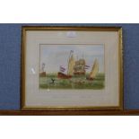 English School (19th Century), Dutch Wailers 1705, Whale Sails, watercolour, indistinctly signed and