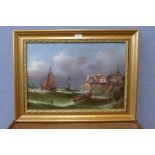 M. Howlett, ships in stormy seas off the coast, oil on canvas, 37 x 53cms, framed