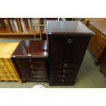 A Stag Minstrel mahogany chest of drawers and a cabinet, a/f