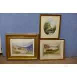 Three assorted English School watercolours, framed