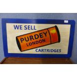 A painted tin Purdey, London advertising sign