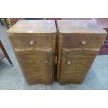 A pair of Art Deco figured walnut pot cupboards