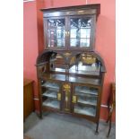 An Art Nouveau inlaid mahogany side cabinet, 207cms h, 122cms w, 41cms d