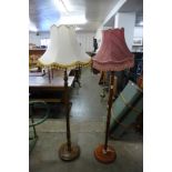 Two beech standard lamps
