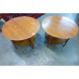 A pair of Art Deco style oak circular coffee tables