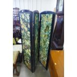 A three panel folding scrap screen