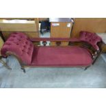 A Victorian walnut and fabric upholstered chaise longue