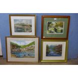 J. Cooper Blakeley, river landscape, watercolour and three other watercolours, framed