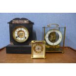 A 19th Century American Ansonia Clock Co. slate and marble mantel clock, an Empire brass electric