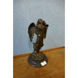 Manner of Auguste Moreau, bronze figure of a trumpeting angel, on black marble socle