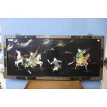 A Chinese black chinoiserie wall hanging plaque
