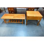 A teak bedside table and a coffee table