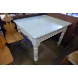 A Victorian painted pine and Formica topped single drawer kitchen table