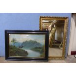 A Highland landscape, gouache and a gilt framed mirror