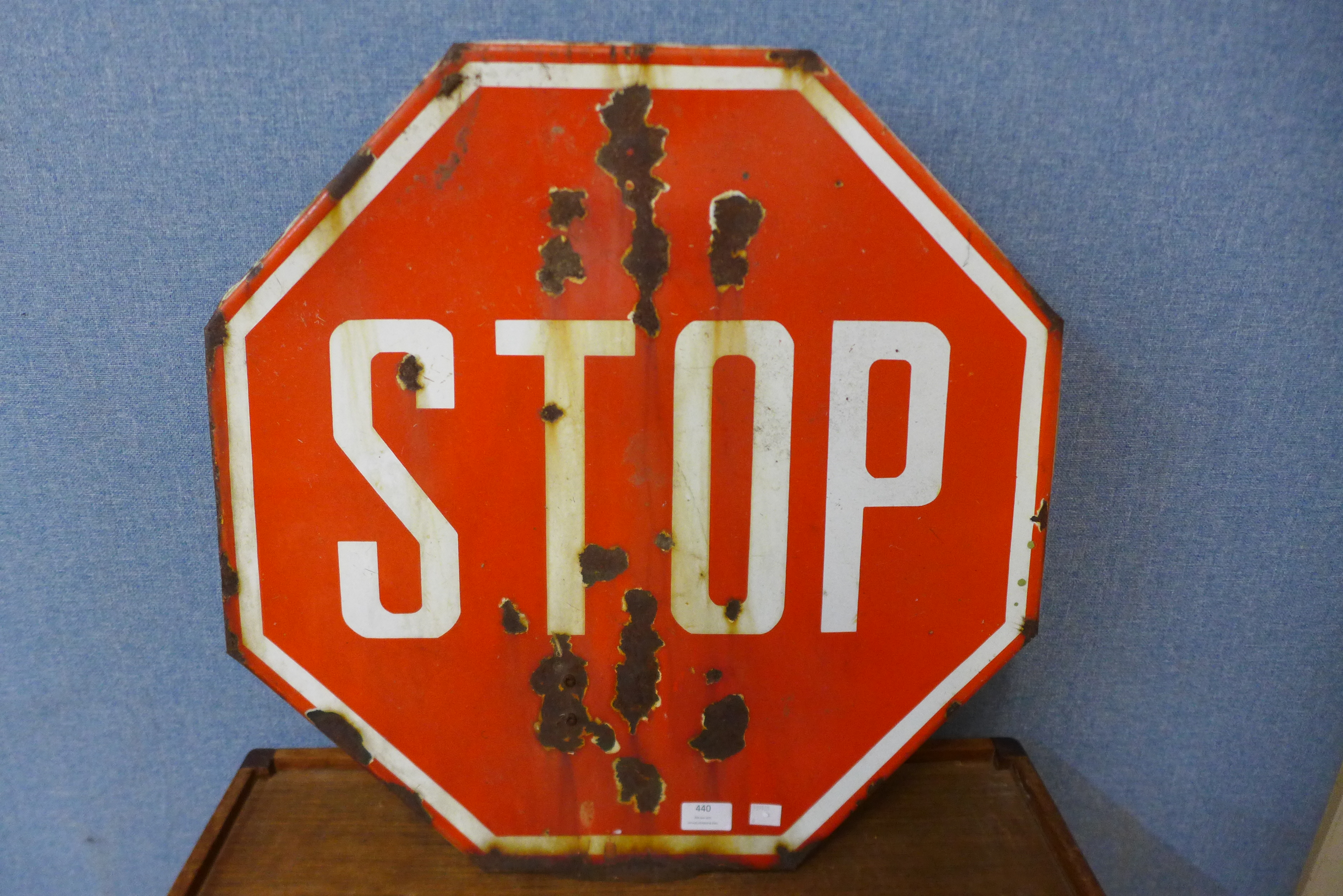 An enamelled Stop road sign