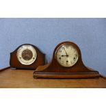 An oak mantel clock and a walnut mantel clock