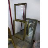 A gilt framed mirror and two other mirrors