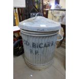 A galvanised bin, a/f