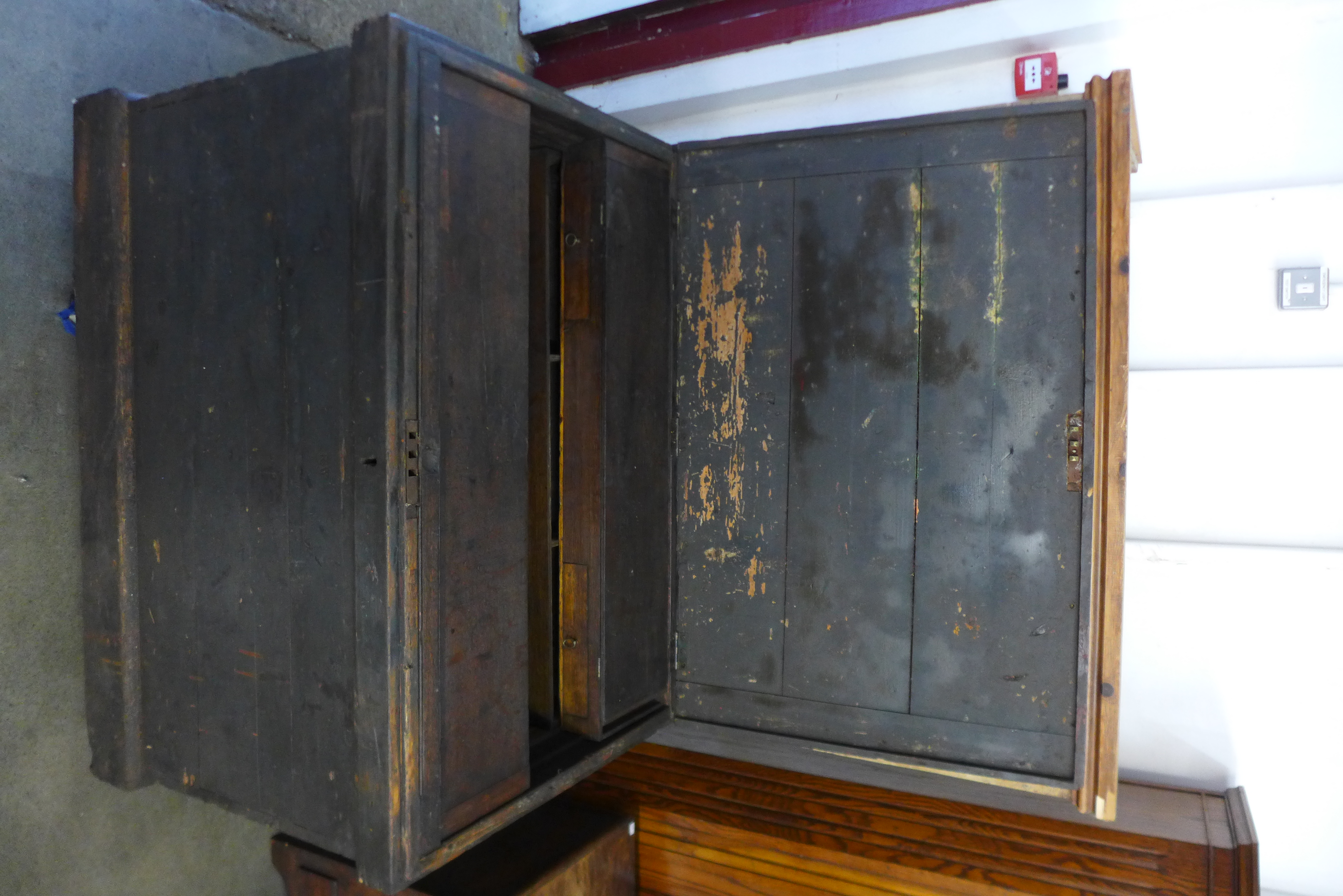 A large Victorian fitted pine tool chest and tools