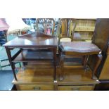An Edward VII walnut stool and a small mahogany two tier table