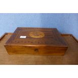 An early 19th Century prisoner of war walnut box, top inlaid with a ship