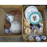 Two boxes of assorted china and glass including Royal Worcester plates, teapots, etc. **PLEASE