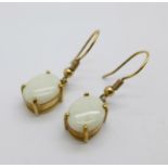 A pair of 9ct gold and opal earrings, 3.6g, opals approximately 9mm x 11mm