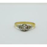 A yellow and white metal set diamond ring, 3.1g, S