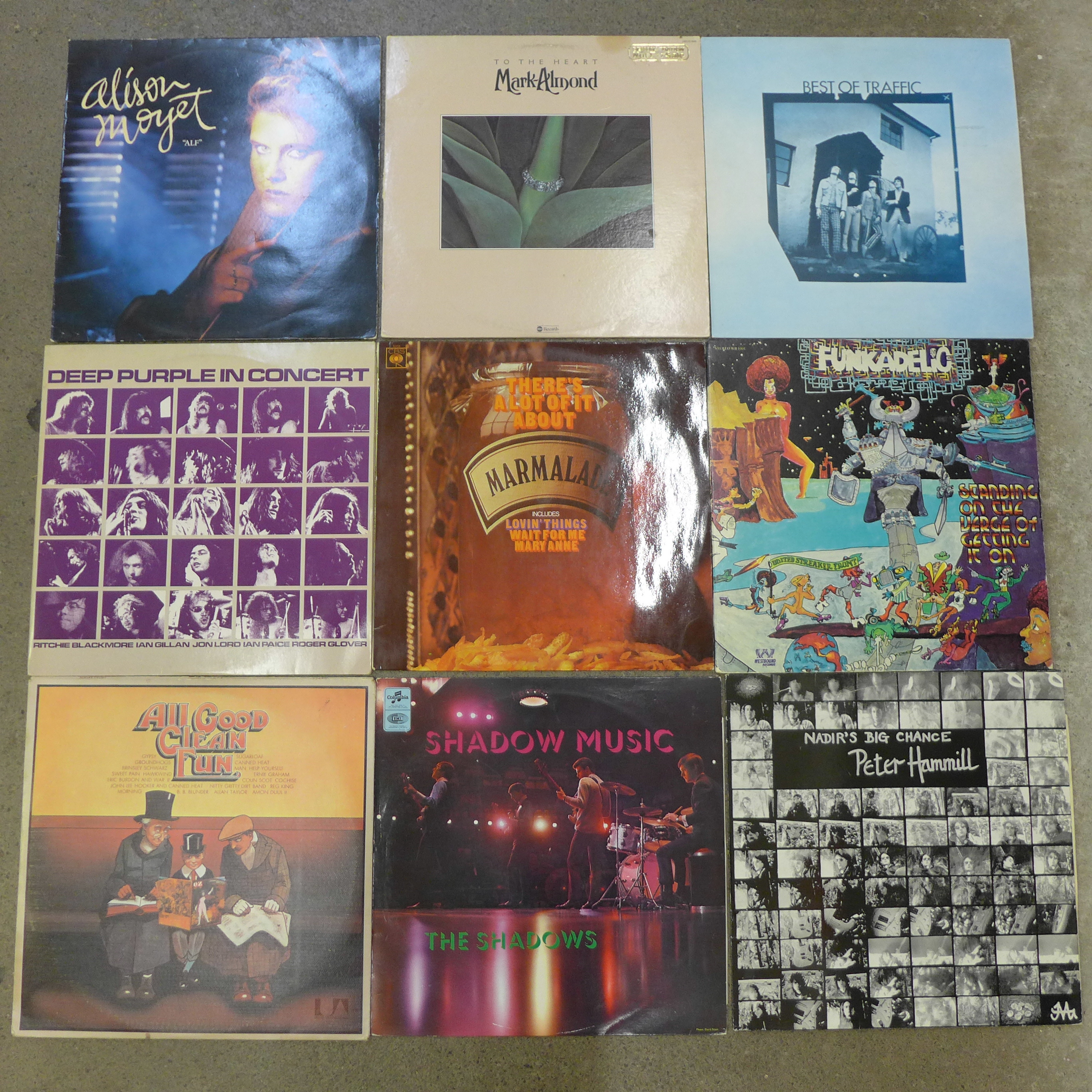 Eighteen LP records including Deep Purple, The Who and The Rolling Stones, (Sticky Fingers zip