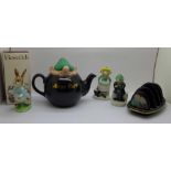 Wade Andy Capp, Andy and Flo salt and pepper, toast rack and teapot, and a Beswick figure of Peter