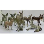 Eight models of donkeys, Goebel x2, Beswick, Kaiser, etc., a/f